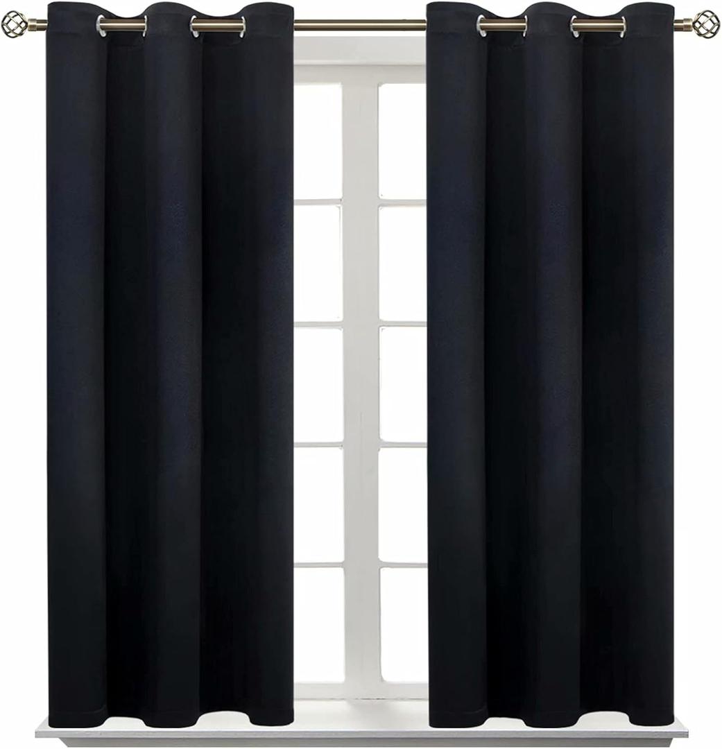 BGment Blackout Curtains - Grommet Thermal Insulated Room Darkening Bedroom and Living Room Curtain, Set of 2 Panels (38 x 54 Inch, Black)