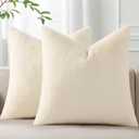 Pallene Faux Fur Plush Throw Pillow Covers 24x24 Set of 2, Soft Fluffy Couch Pillow Covers for Living Room, Beige