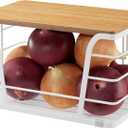 Pantry Organization & Kitchen Storage Containers - Stackable Fruit and Vegetable Storage with Lightweight PP Mat & Bamboo Top for Snacks, Produce,White