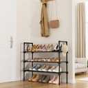 LANTEFUL 3 Tier Shoe Rack for Closet, Shoe Organizer with 5 Hooks, Long Shoe Shelf Storage for Sneaker and Boot Stackable Free Standing Shoe Rack for Entryway, Garage, Small Spaces, Dorm