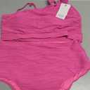 Women's High Waisted Bikini Sets One Shoulder Tummy Control Swimsuits 2 Piece Textured Bathing Suits (Pink, XL)