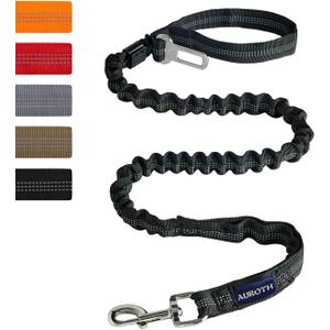 AUROTH Heavy Duty Bungee Dog Leash for Shock Absorption - 6FT Black Training Leash with 2 Padded Handles for Medium Large Breed Dogs