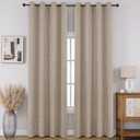 CUCRAF 100% Blackout Window Curtains 63 inches Long 2 Panels Set, Faux Linen Look Thermal Insulated Grommet Drapes, Room Darkening Curtain for Bedroom Living Room(W52 x L63 Inch, Light Khaki)