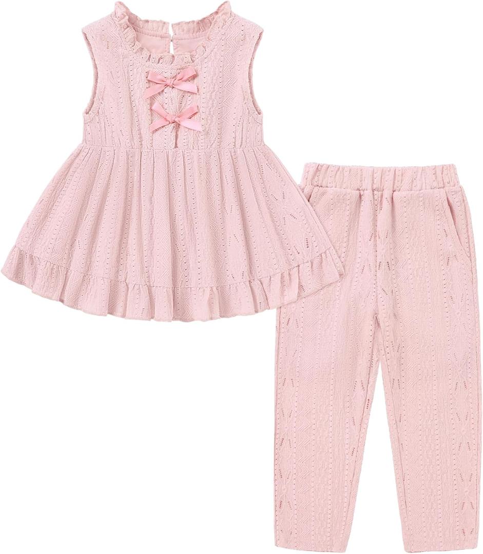 Toddler Girl Clothes Baby Girl Spring Summer Outfits 2Pcs Ruffle Sleeveless Top and Pants Set for 1-5 Years (Pink)
