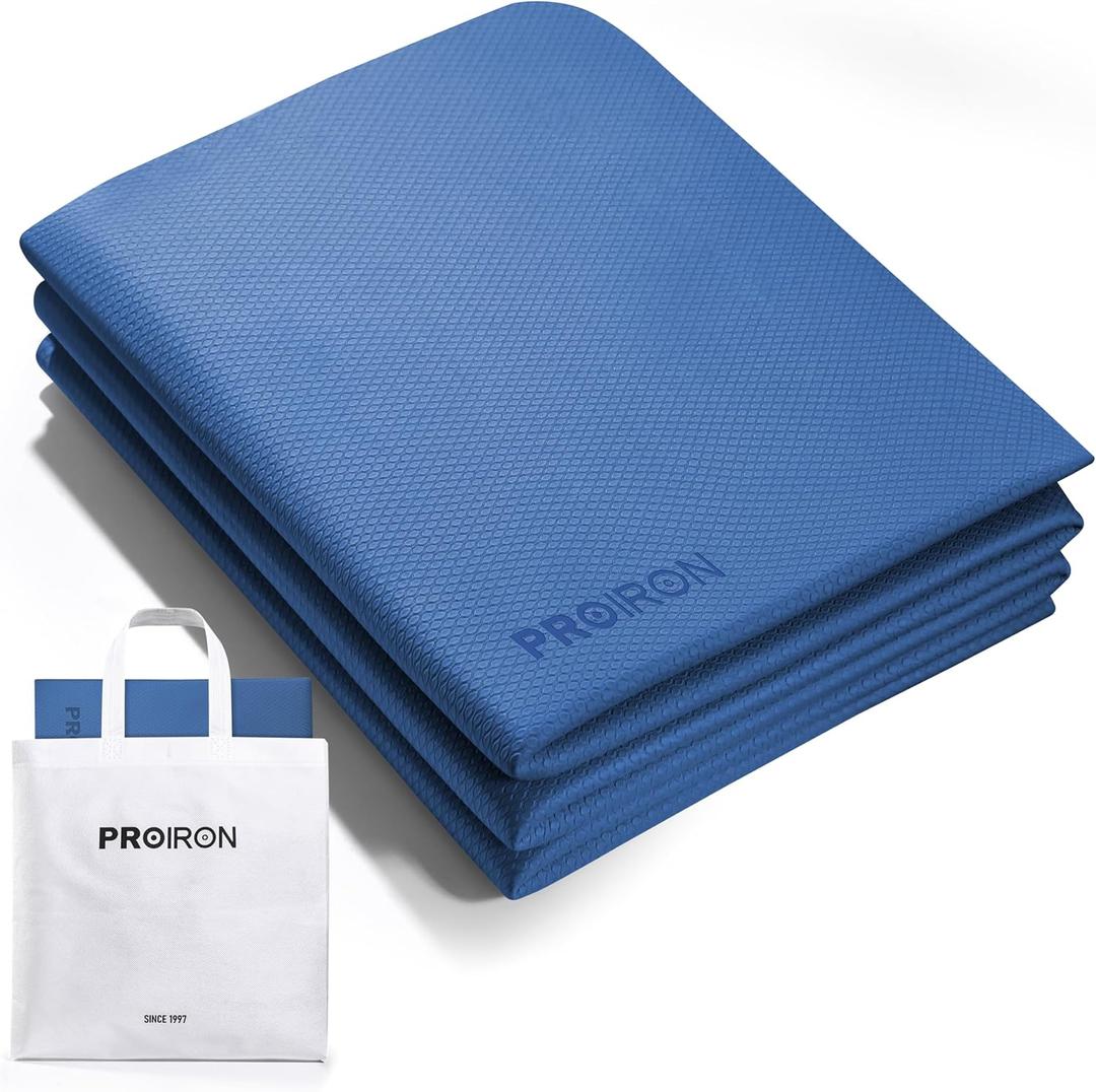 PROIRON Foldable 72x24"x0.24(6mm) TPE Yoga Mat,NOT PVC!!!-Folding Yoga Mat Thick for Home Workout & Travel, Eco-Friendly TPE Non Slip Yoga Mats with Storage Bag,Portable Yoga Mat for Home Gym, Pilates, Fitness,Stretching (blue)