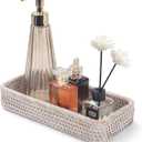 Rattan Bathroom Vanity Trays Toilet Tank Baskets Long Narrow Hand Towel Storage Basket for Storage, Decorative (Whitewash 10.2 x 4.9 x 1.6 inch)