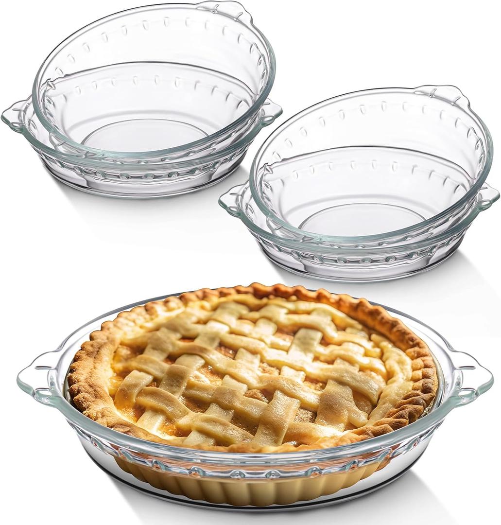 Uiifan 4 Pack 6 Inches Mini Glass Pie Pan for Baking 11.6 oz Clear Pie Plate with Handles Round Glass Dish for Baking and Serving, Snacks, Salads, Desserts