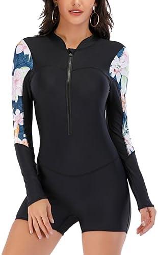 NESY Long Sleeve Swimsuits for Women One Piece Bathing Suit Rash Guard Swimsuit Surfing Wetsuit Swimwear Boyshort UPF 50+, Medium