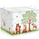 TREWAVE Baby Storage Basket Woodland Animals Gift Basket with Handles Rectangular Collapsible Clothes Towel Toys Bin Bookshelf Organizer for Baby Shower Room Nursery Decor