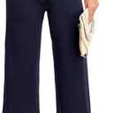 ZOOSIXX Capri Pants for Women - Wide Leg Loose Casual Trousers with Pockets Summer High Waisted Drawstring Pants (Blue, XXL)