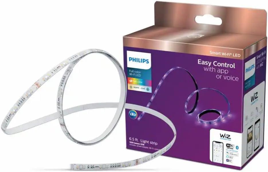 PHILIPS Smart Wi-Fi Wiz Connected Color and White Dimmable Tunable Light Strip Starter Kit 6.5ft (2M), 25249