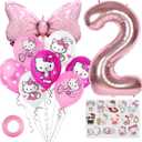 Cute Cartoon Birthday Decoration Party Supplies, Including Pink Thematic Numbers 2 Foil Balloons, Cute Latex Balloons, Cartoon Sticker