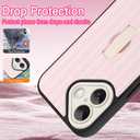 KANGHAR for iPhone 16 Case Stand White and Pink Stripes Full Body Rugged Shockproof Protection Glossy Protective Slim Case 6.1 Inch