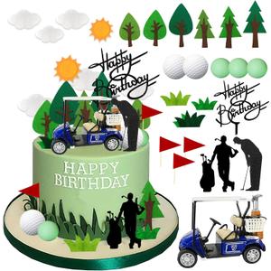 Golf Cake Decorations Golf Cart Cake Toppers with Cart Flag Golf Ball Trees Clouds for Men Sports Golf Theme Birthday Supplies (Style1)