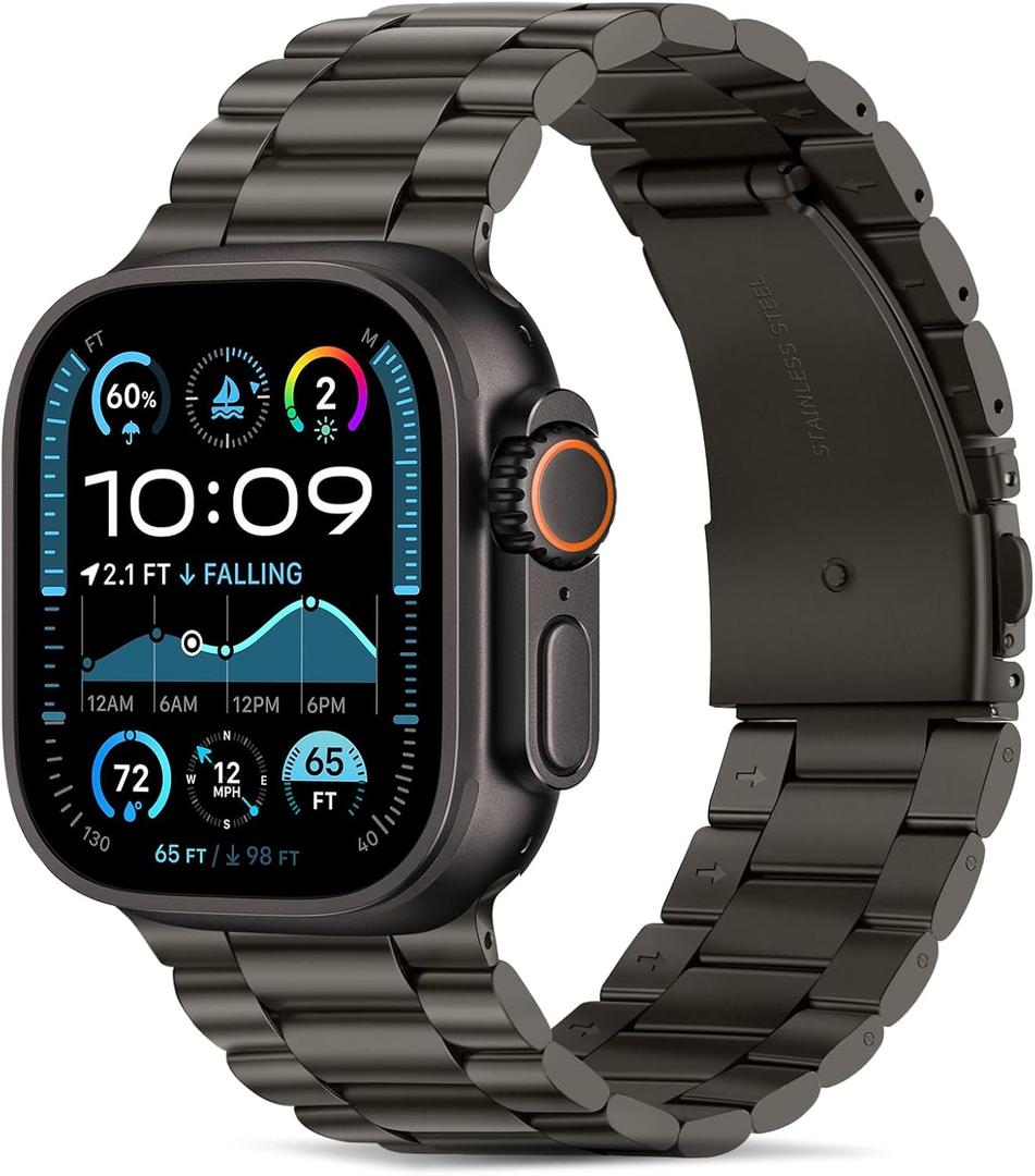 Tasikar Band Compatible with Apple Watch Band 49mm  Premium Stainless Steel Metal Replacement Strap Compatible with Apple Watch Ultra 2 Ultra Series 9 8 7 6 5 4 3 2 1 SE, Graphite