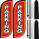 Pack of 2 Parking Feather Flag with 7 ft Pole Kit for Business Outside Includes Banner and Pole Sets, Outdoor Parking Feather Banner Easy Hang Swooper Flag