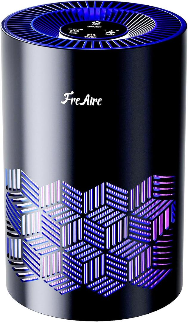 FreAire Air Purifiers for Bedroom Covers Up to 1086 Ft, Air Purifiers for Home, HEPA Air Purifier with Lights, Air Purifier Removes Dust Smoke Pollen Dander Smell, for Home/Pets/Bedroom (Black)