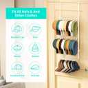 HapiRm Over Door Hat Rack - 3 Tier Wall Mounted Hat Organizer with 16 Hooks and 10 Movable Clips, Baseball Cap Organizer Storage Holds up to 26 Caps for Door, Bedroom, Closet USPTO Patent Pending (White)