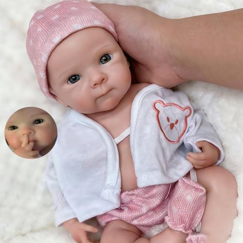 Aniiyy 13 Inch Can Open Mouth Full Body Silicone Baby Dolls, Lifelike Silicone Reborn Baby Doll, Anatomically Correct Baby Girl Dolls
