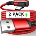 JSAUX USB C Cable [2-Pack 10ft], 3.1A Type C Charger Fast Charging Cord Right Angle Compatible with iPhone 16e 16 15 Pro Max Plus, Samsung Galaxy A14 A15 A25 A35 A53 A55, S25 S24 S23, CarPlay -Red