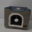 Bedsure Cat Beds for Indoor Cats - Large Cat Cave for Pet Cat House with Fluffy Ball Hanging and Scratch Pad, Foldable Cat Hideaway, 16.5x16.5x13 inches, Grey (Single)