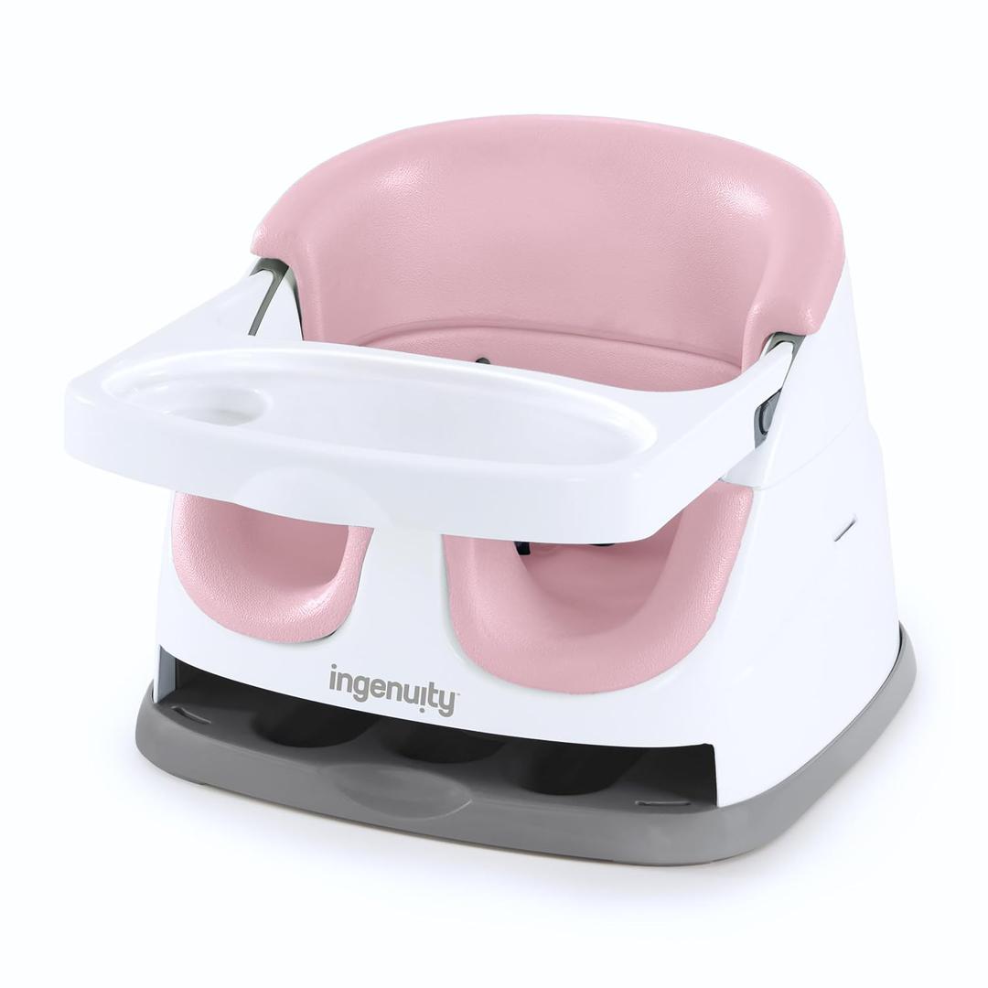 Ingenuity Baby Base 2-in-1 Booster Feeding and Floor Seat with Self-Storing Tray - Peony