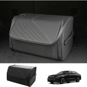 TOPABYTE Car Trunk Organizer with Lid and Sturdy Handle Foldable Durable Premium Leather Storage Box Cargo for BMW SUV Sedan Truck, Black