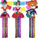 TaoBary 15 Pcs Day of the Dead Decorations Set 34 Inches Sugar Skull Hanging Decor 16.4 Ft Papel Picado Banners Mexicano Dia De Los Muertos Large Skull Decoration for Halloween Party Supplies