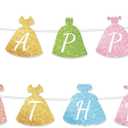 Princess Birthday Banner, Pre-Strung Glitter Happy Birthday Garland Bunting for Girls Coquette Princess Party Supplies Baby Shower Decorations