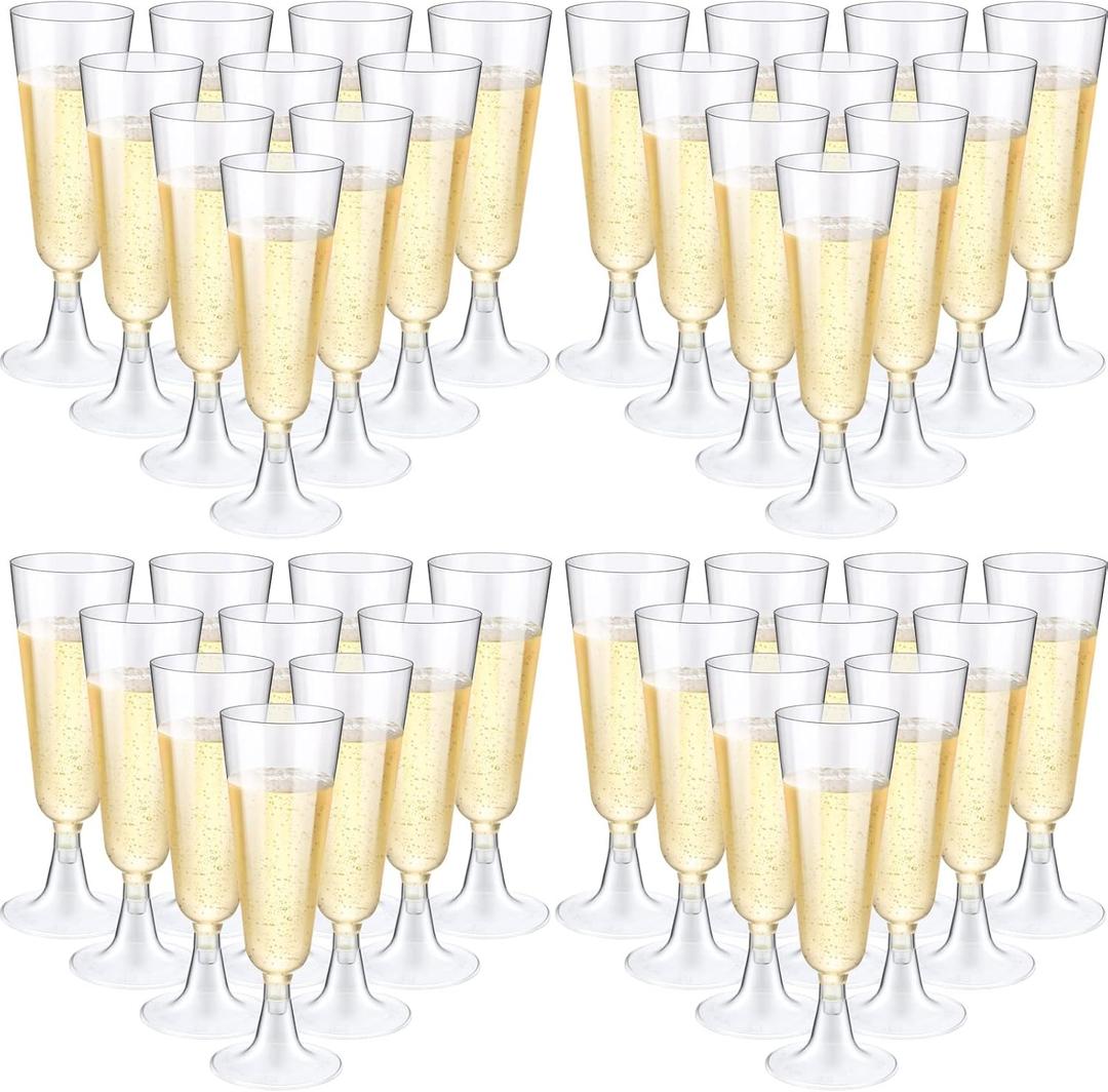 CHENGU 200 Pack Plastic Champagne Flutes, 5 oz Disposable Shatterproof Champagne Glasses Toasting Wine Glasses Cocktail Cups for Wedding, Parties, New Year's Eve for Celebration(Clear)