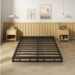 4 inch Full Box Spring Bed Base, 3000 lbs Heavy Duty Metal Mattress Foundation with Fabric Cover, Easy Assembly, Black