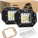 Nilight 2PCS 42W Flush Mount LED Light Pods Spot Flood Combo Backup Reverse Driving Headlamp Mount on Bumper Grille for 4x4 Offroad Truck SUV