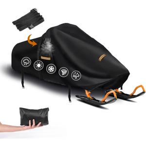 Snowmobile Cover Waterproof Outdoor,Heavy Duty 420D Oxford Fabric Polaris Snow Mobile Cover,Universal Large Trailerable Snowmobile Storage Cover,Fit for Most Snowmobiles.