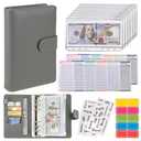 NICOOTHBudget Binder Cash Envelopes A6 Money Saving Binder with Zipper envelopes (Full Grey)