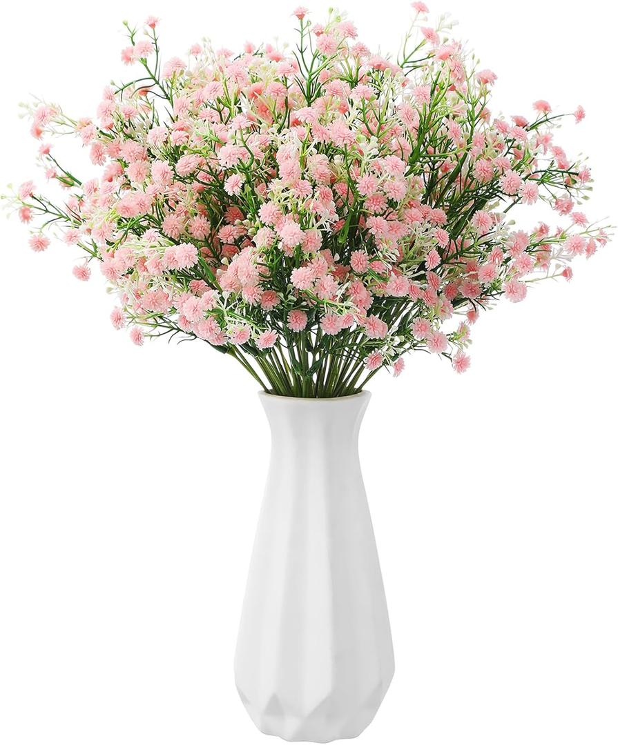 Lyrow 12 Pcs Spring Babys Breath Flowers Wedding Artificial Flowers Bulk Fake Gypsophila Babys Breath Bouquet Sprays Faux Floral for Home Vase Floral Arrangement Mother's Day Decor(Light Pink)