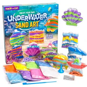 Made By Me Create Your Own Underwater Sand Art, Includes 6 Ocean-Themed Bottles, 8 Sand Colors, Glitter, & Funnel, Great Staycation or Group Activity, Party Idea, DIY Sand Art For Kids Ages 6, 7, 8, 9, Large