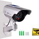 Dummy Fake Security Camera, Solar Powered Fake Surveillance Camera with Flash LED Dummy Bullet Simulated CCTV Camera,Indoor Outdoor Use Good for Home/Office/Shop/Garage - Silver Color, 4 Pack