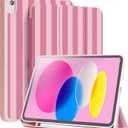 TopPerfekt Case for iPad 11th (A16) 11-inch 2025/10th Generation 10.9-inch 2022, Stripes [Auto Wake/Sleep] with Pencil Holder Trifold Stand Smart Cover with Soft TPU Back, Supports Touch ID - Pink