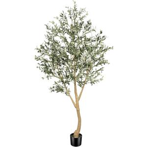 Realead 8ft Faux Olive Tree, Large Realistic Olive Trees Artificial Indoor, Tall Fake Olive Tree with Natural Wood Trunk and Lifelike Fruits for Home Office Decor