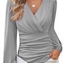 GRACE KARIN Long Sleeve Blouses for Women Dressy Casual, Elegant Wrap Tops V Neck Work Shirts, 2025 Fall Business Outfits M