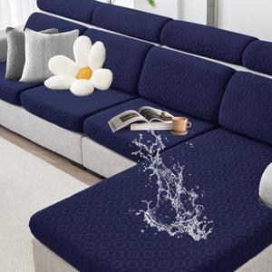 Couch Cushion Covers Waterproof, Couch Covers for 3 Cushion Couch Sofa Pet Friendly, Stretch Sectional Couch Covers Non Slip, Washable, Sofa Slipcovers with Elastic Bottom (3 Seater + 1 Chaise) (Navy Blue)