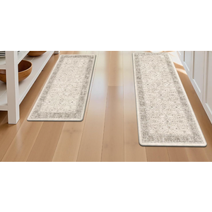 Pauwer Anti Fatigue Kitchen Floor Mats Set of 2, PVC Foam Padded Kitchen Rugs, Non Slip Cushioned Comfort Standing Mat, Waterproof Sink Rug for Small Kitchen Area, Laundry Room, Khaki