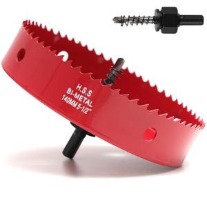 Hole Saw 5 1/2 Inch, 32 mm Cutting Depth HSS Bi-Metal Hole Cutter for Cutting Wood, Plastic, Drywall, Plasterboard and Soft Metal Sheet, Red