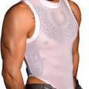 EHSUYAB Sexy Glossy Mens Lingerie Sheer, Snap Crotch Thong Leotard High Cut Muscle Suit, Mesh Rave Bodysuit Top Club Outfits (White) One Size