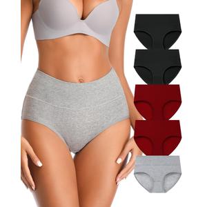 Annenmy Women's High Waist Cotton Underwear Full Coverage Briefs Stretch Soft Comfy Ladies Panties Postpartum Briefs 5 Pack 3XL Multicolor