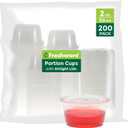 Freshware Plastic Portion Cups with Lids [2 Ounce, 200 Sets] Disposable Plastic Cups for Meal Prep, Salad Dressing, Jellos Shot Cups, Souffle Cups, Condiment and Dipping Sauce Cups