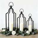 Rustic Farmhouse Decor Metal Lantern Set of 3 Decorative Lanterns for Home Indoor Outdoor Living Room, Fireplace, Patio, Wedding & Kitchen Table Centerpieces (Black, 16.9"+14.5"+12.2")
