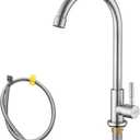 Cold Water Only Kitchen Faucet, Solid Stainless Steel Bar Deck Mount Cold Faucet for Outdoor Sink with Supply Line