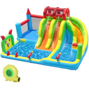 JOOLOOG Giant Inflatable Water Slide Park & Bounce House, 10-in-1 Combo with 3 Slides, Bounce Zone, 2 Pools for Kids