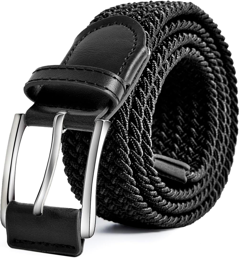 Men's Belt Elastic Braided Belt Casual Solid Color Stretch Woven Belt for Men (Black), Size: M(29") Men's Belt Elastic Braided Belt Casual Solid Color Stretch Woven Belt for Men (Black), Size: M(29")
